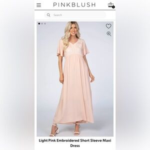 Pinkblush Light Pink Embroidered Short Sleeve Maxi Dress